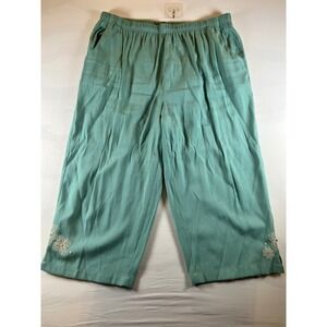Koret Woman Teal Blue Wide Leg Cropped Pants Embellished Size 20W